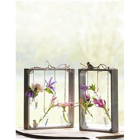 Holzgestell mit 4 Glas Flaschen, Höhe 30 cm Breite 26 cm