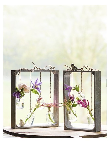 Holzgestell mit 4 Glas Flaschen, Höhe 30 cm Breite 26 cm