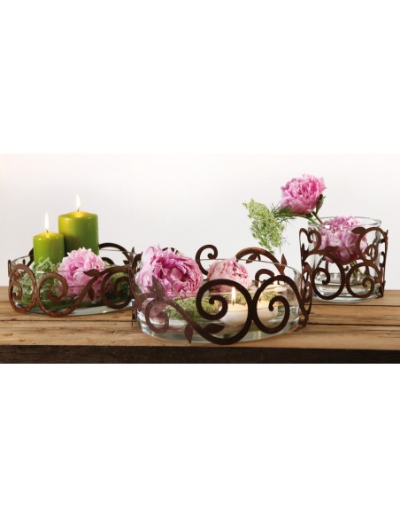 Glas Schale H 8 cm Ø 25 cm Schwimmschale Glasschale Klarglas Mit Dekoring aus Edelrost 