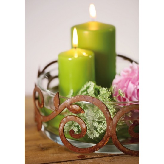 Glas Schale H 8 cm Ø 25 cm Schwimmschale Glasschale Klarglas Mit Dekoring aus Edelrost 