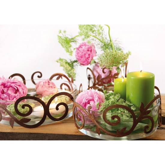 Glas Schale H 8 cm Ø 25 cm Schwimmschale Glasschale Klarglas Mit Dekoring aus Edelrost 