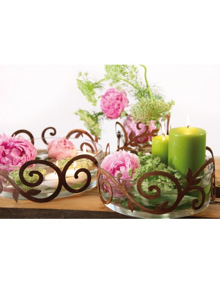 Glas Schale H 8 cm Ø 25 cm Schwimmschale Glasschale Klarglas Mit Dekoring aus Edelrost 