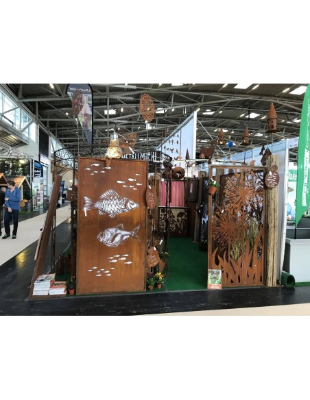 Metall Sichtschutz kein Corten sondern Edelrost Stahl Fisch Paravent Höhe 200 cm Breite  100 cm mit Umrandung 