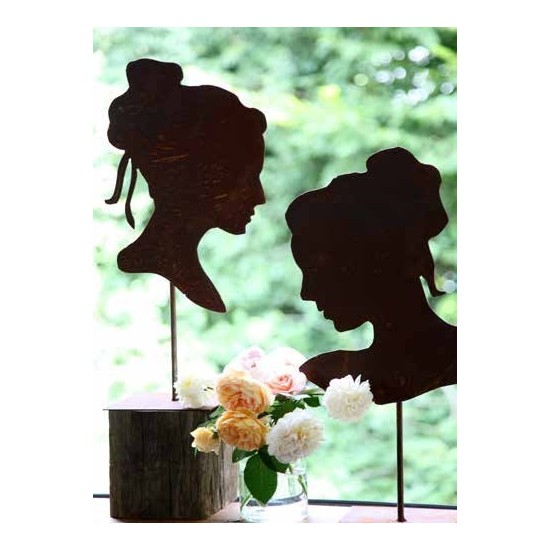  Edelrost Büste als Silhouette im Profil - auf Platte 50 cm