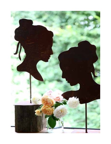  Edelrost Büste als Silhouette im Profil - auf Platte 50 cm