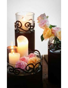 Deko mit Metall und Rost Curly Minipodest, 36 cm hoch  - schmal hohe Version mit Ornamentring oben 2