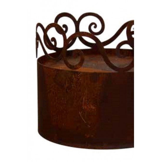Deko mit Rost Curly Minipodest 25 cm hoch schmal niedrig mit Ornament Ring oben