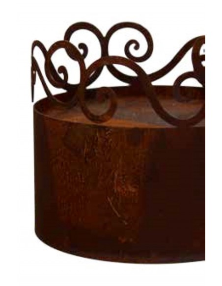 Deko mit Rost Curly Minipodest 25 cm hoch schmal niedrig mit Ornament Ring oben