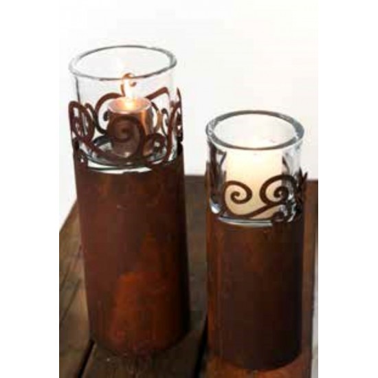 Edelrot Deko Rostiges Podest , 20cm hoch 25 cm Ø  mit Ornament Ring oben