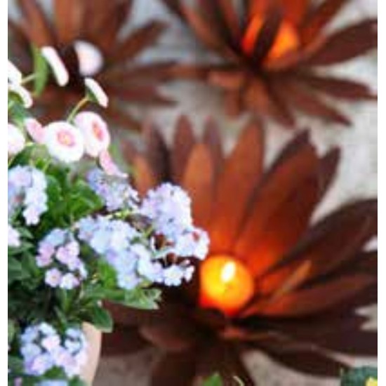 Edelrost Chrysantheme Ø 50 cm Teelichthalter auf Platte