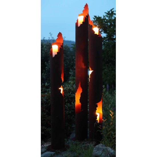 runde Metall Deko Leuchtsäule mit 3 Öffnungen für Kerzen 170 cm hoch