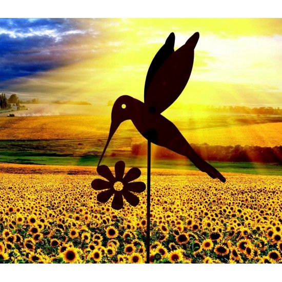 Gartenstab Kolibri mit Blume auf 40-cm Stab klein