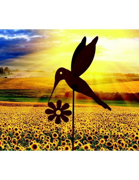 Gartenstab Kolibri mit Blume auf 40-cm Stab klein