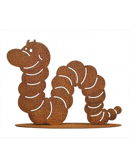 lustiger Wurm aus rost Metall auf Platte Höhe 20 cm Breite 30 cm Dekofigur für den Garten