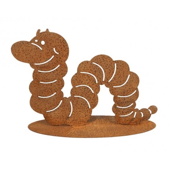 Tier-Dekofigur lustiger Wurm aus rost Metall mit Boden-Platte Höhe 20 cm Breite 30 cm, Gartendekoration, Beetdekoration
