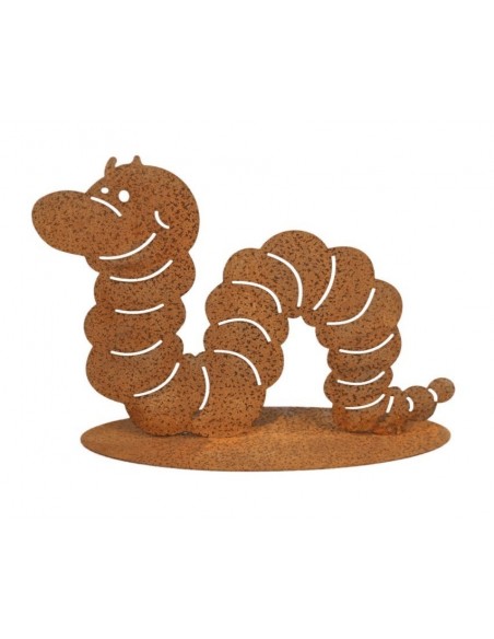 Tier-Dekofigur lustiger Wurm aus rost Metall mit Boden-Platte Höhe 20 cm Breite 30 cm, Gartendekoration, Beetdekoration