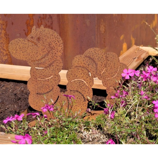 Tierische Gartendeko lustiger Wurm aus rost Metall mit Boden-Platte Höhe 20 cm Breite 30 cm, Garten-Accessoire