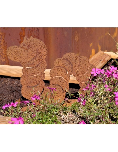 Tierische Gartendeko lustiger Wurm aus rost Metall mit Boden-Platte Höhe 20 cm Breite 30 cm, Garten-Accessoire