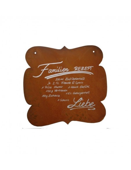 Tafel -Familienrezept- ohne Beschriftung, 45cm hoch Rostschild Edelrost