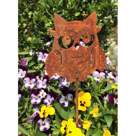 Edelrost Tiefriguren Kauz, oder Eule Gartenstecker für Blumenbeet Metallmichl Geschenkidee für Eulensammler