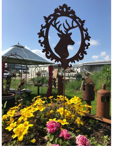 Hirsch im Barockrahmen zum Stecken Edelrost 30 cm