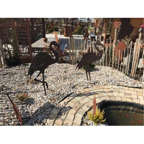 2er Set Edelrost Flamingos cm auf Platte 1 x 91 cm und 1 x 100 cm hoch