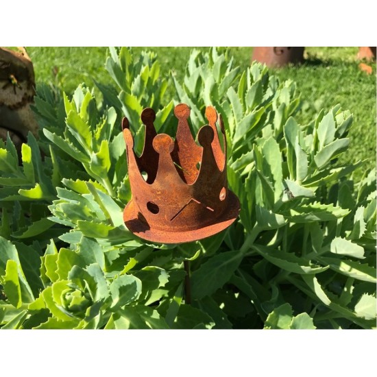 Edelrost Metall Dekokrone Gartenstecker Krone für Kerze oder Teelicht