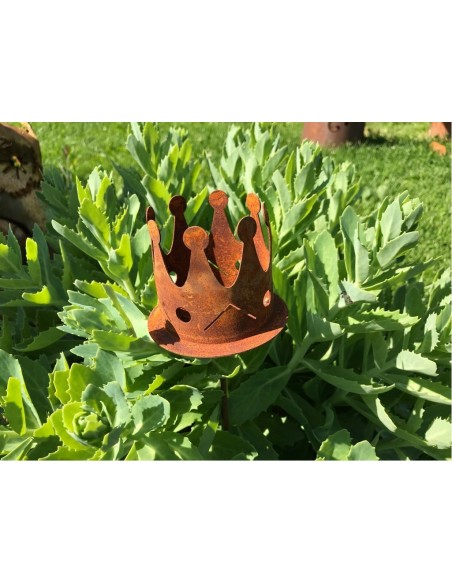 Edelrost Metall Dekokrone Gartenstecker Krone für Kerze oder Teelicht