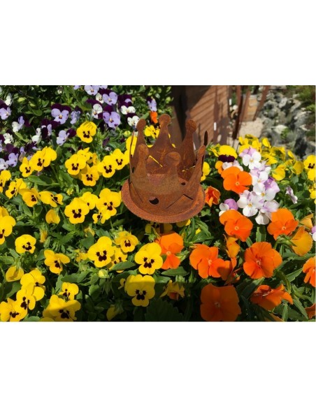 Edelrost Metall Dekokrone Gartenstecker Krone für Kerze oder Teelicht