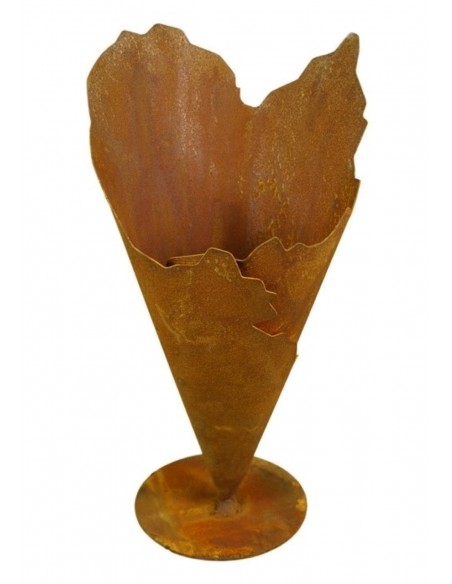 Rost Pflanztüte niedrig auf Platte 30 - 35 cm hoch, Pflanzgefäß aus Edelrost für innen und außen