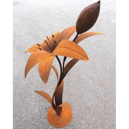 Edelrost Feuerlilie auf Platte Höhe 142 cm groß Gartendeko Blumenbeet Hauseingang