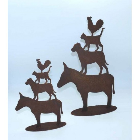 Edelrost Bremer Stadtmusikanten auf Platte klein Höhe 25 cm Tischdeko Fensterbank Metall rostig