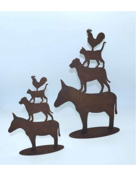 Edelrost Bremer Stadtmusikanten auf Platte klein Höhe 25 cm Tischdeko Fensterbank Metall rostig