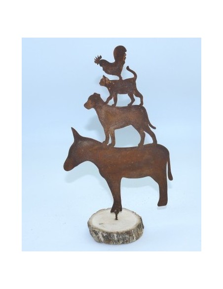 Edelrost Bremer Stadtmusikanten als Baumstecker klein Höhe 26 cm Tischdeko Fensterbank Metall rostig