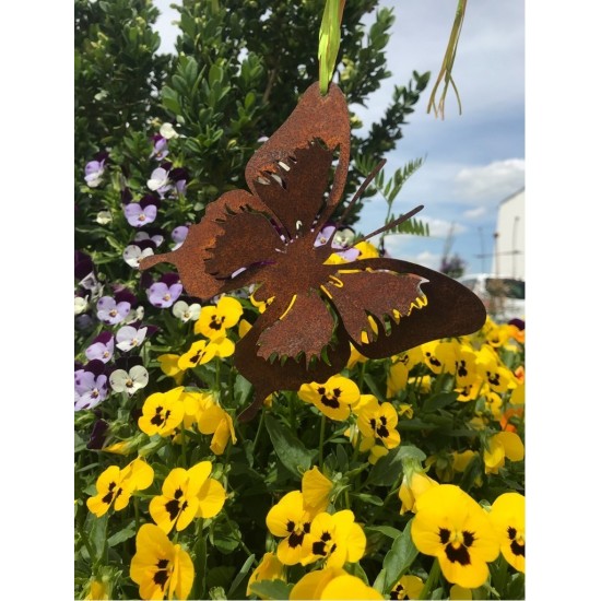 filigraner Edelrost Schmetterling als Gartendeko 12x 12 cm zum Hängen oder Einarbeiten und Festschrauben