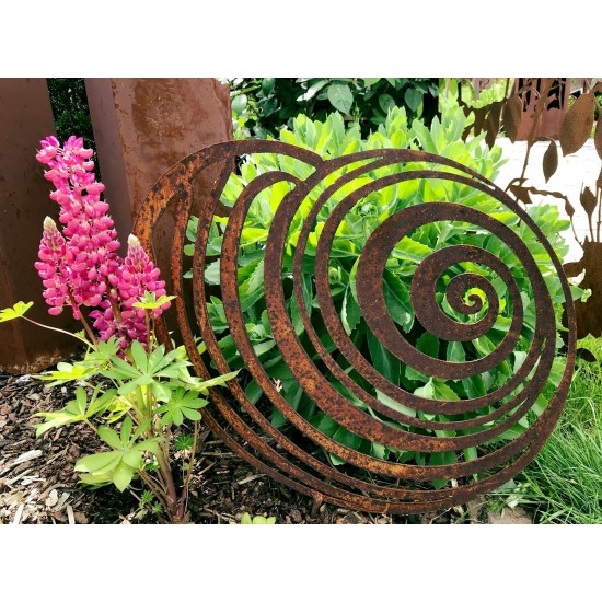 Edelrost Muschel Schnecke als Gartenstecker groß mit kurzem Stab zum Stecken Metalldesign Deko rost