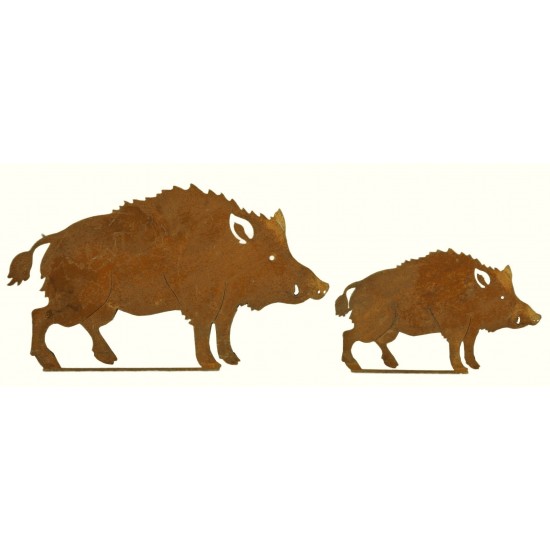 Edelrost Wildschwein 2-tlg Metallsatz zum Anschrauben aus rostigem Metall zur Gartendeko Tischdeko oder als Geschenk