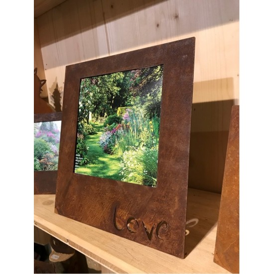 Edelrost Bilderrahmen Love stehend Gr. S  rostiges Metall Fotorahmen rostiges Metall Deko Fotos