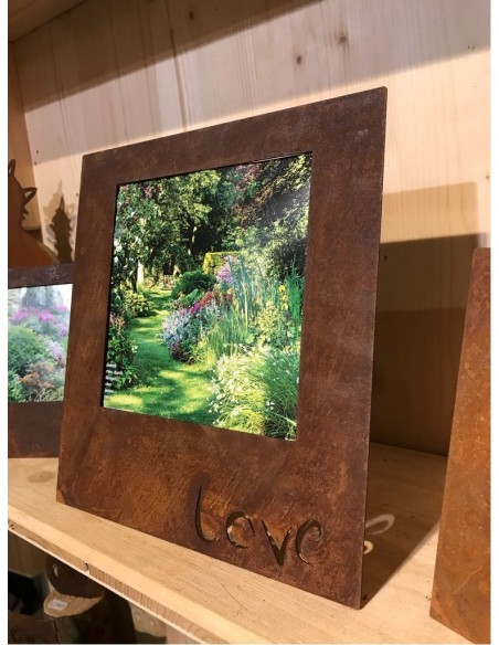 Edelrost Bilderrahmen Love stehend Gr. S  rostiges Metall Fotorahmen rostiges Metall Deko Fotos