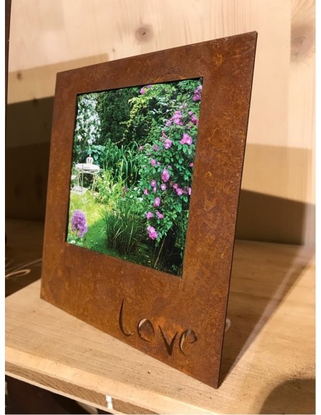 Edelrost Bilderrahmen Love stehend Gr. S  rostiges Metall Fotorahmen rostiges Metall Deko Fotos