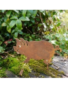 Rost Metallsatz Glücks Schwein als Baumstecker, Metallschraube, rostig Rostdeko Gartendeko  2