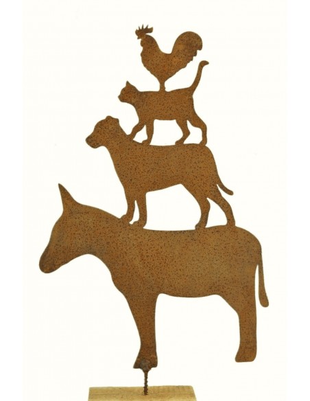 Edelrost Tierpyramide Esel rostig Metall Gartendeko Hund Katze Hahn