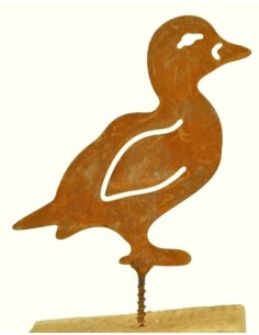 Rost Metallsatz Ente Küken als Baumstecker, mit Schraube, rostig Metall Rostdeko Gartendeko