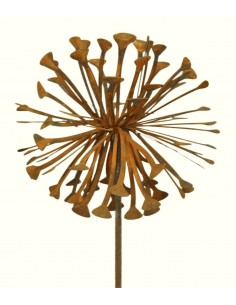Edelrost Pusteblume mit Blüte als Gartenstecker, XXL  Allium Löwenzahn Rostdeko Gartendeko