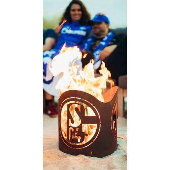 Edelrost Feuerkorb Schalke 04 rund als Fankorb aus rostigem Metall zur Gartendeko 