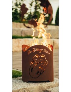 Edelrost Feuerkorb Rolling Stones "Licks" rund als Fankorb aus rostigem Metall zur Gartendeko  und Geschenk