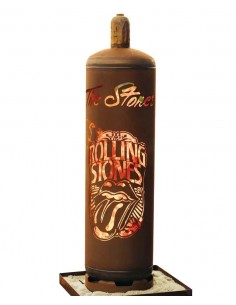 Feuerkorb Gasflasche ROLLING STONES  als Fanartikel  und Gartendeko und Geschenk aus rostigem Metall