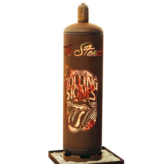 Feuerkorb Gasflasche ROLLING STONES  als Fanartikel  und Gartendeko und Geschenk aus rostigem Metall 