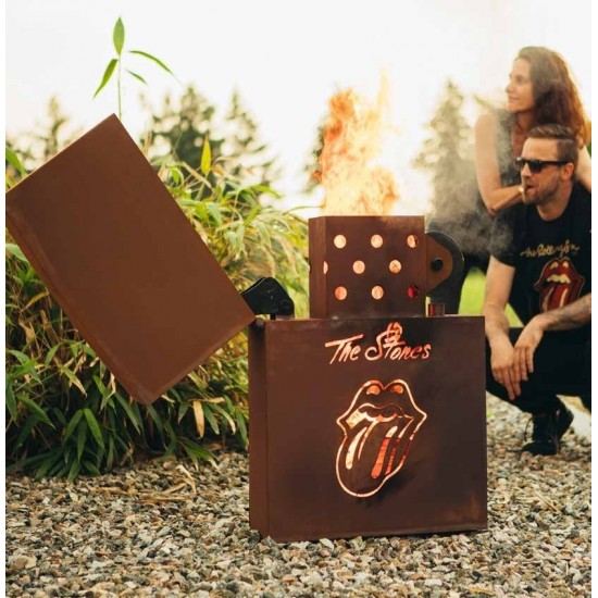 Feuerkorb Feuerzeug ROLLING STONES "LICKS" aus rostigem Metall als Gartendeko und Fanartikel und Geschenk