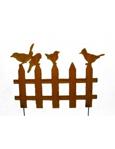 Edelrost Vogelzaun mit 4 Vögelchen auf Stab Blumenbeet Einfassung Beet Garten rostig Rost